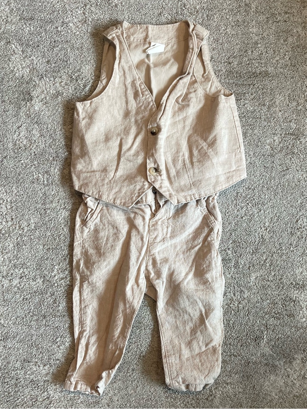 H&M Beige Linen-Blend Vest & Pants Set